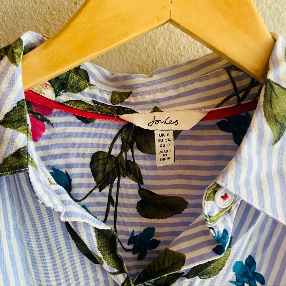 JOULES Allison Stripe Floral Half Placket Sleeveless Button Down - Picture 3 of 4